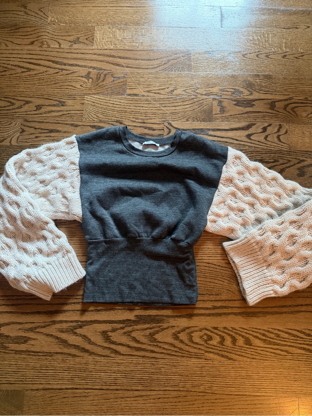 Zara Charcoal Body Sweater with Cream Bubble Sleeves